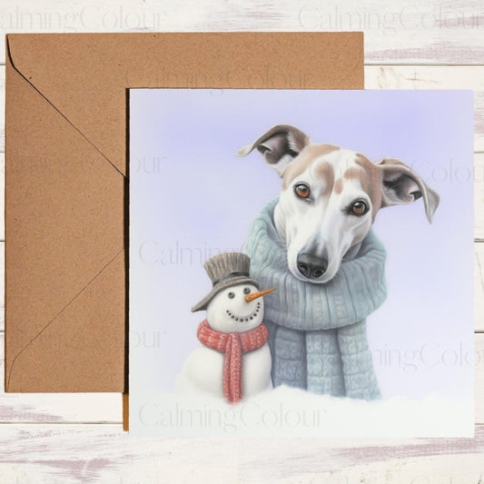Whippet with Snowman | Christmas Card | Christmas Card