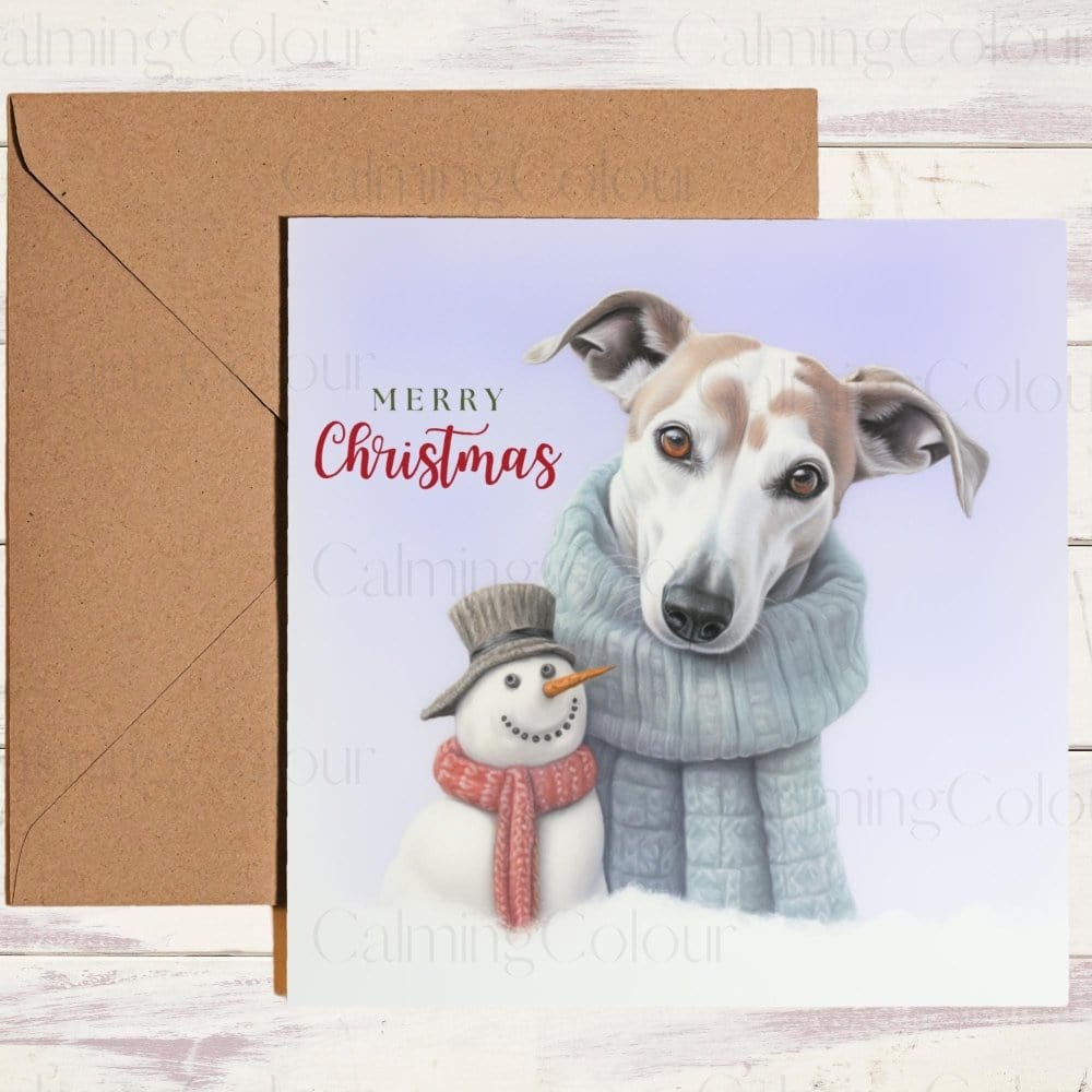 Whippet with Snowman | Christmas Card | Christmas Card
