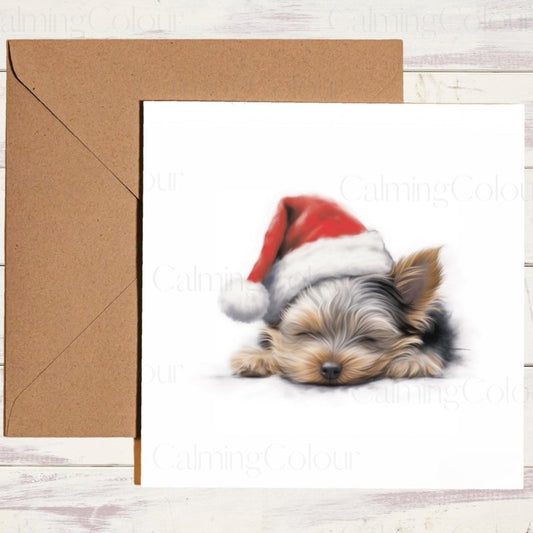 Yorkshire Terrier Asleep in Santa Hat | Christmas Card | Christmas Card