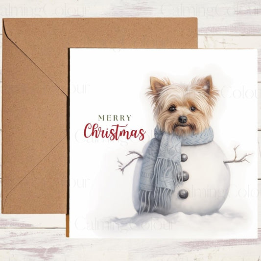 Yorkshire Terrier Snowman | Christmas Greeting Card | Christmas Card