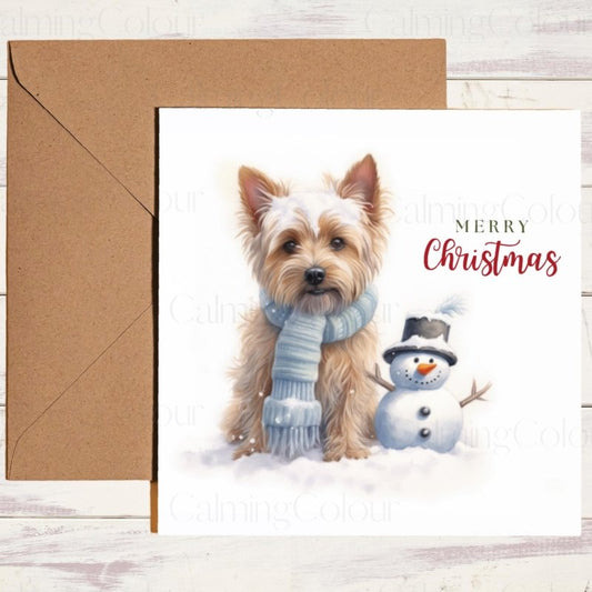 Yorkshire Terrier with Mini Snowman | Christmas Card | Christmas Card