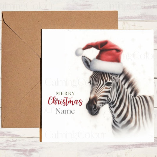 Zebra in Santa Hat | Festive Christmas Greeting Card | Christmas Card