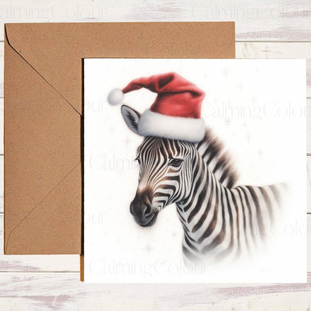 Zebra wearing a Red Santa Hat | Christmas Card | Christmas Card