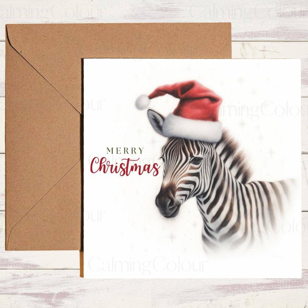 Zebra wearing a Red Santa Hat | Christmas Card | Christmas Card