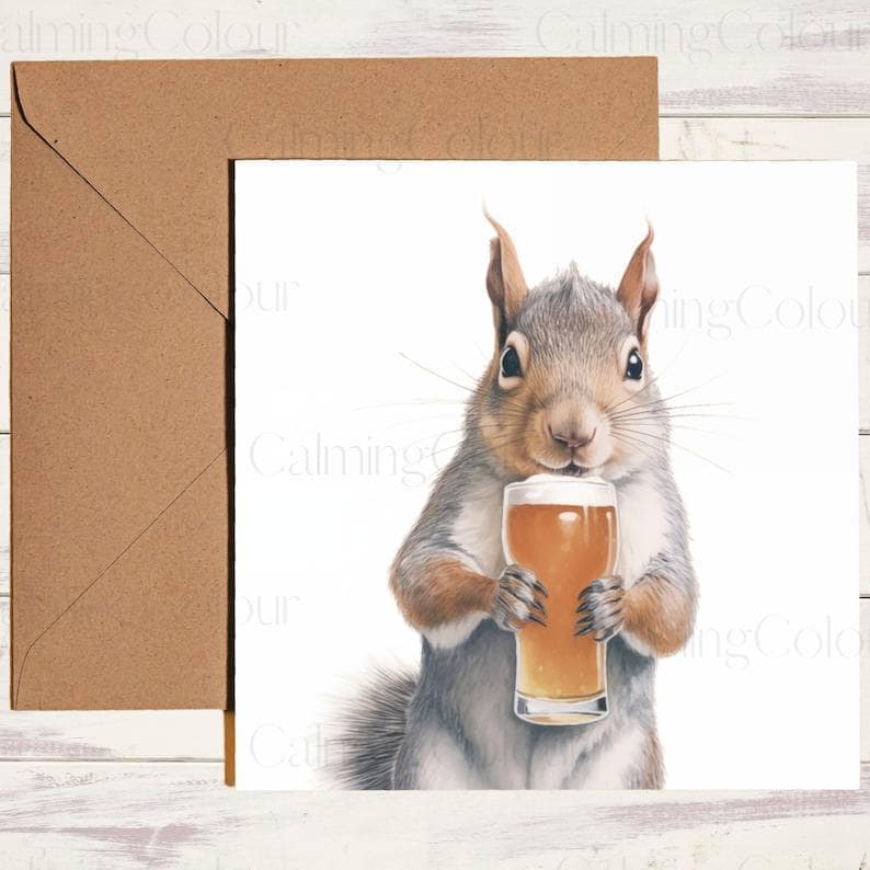 Squirrel-Holding-Pint-Glass-Birthday-Greeting-Cards-Woodland-Animals