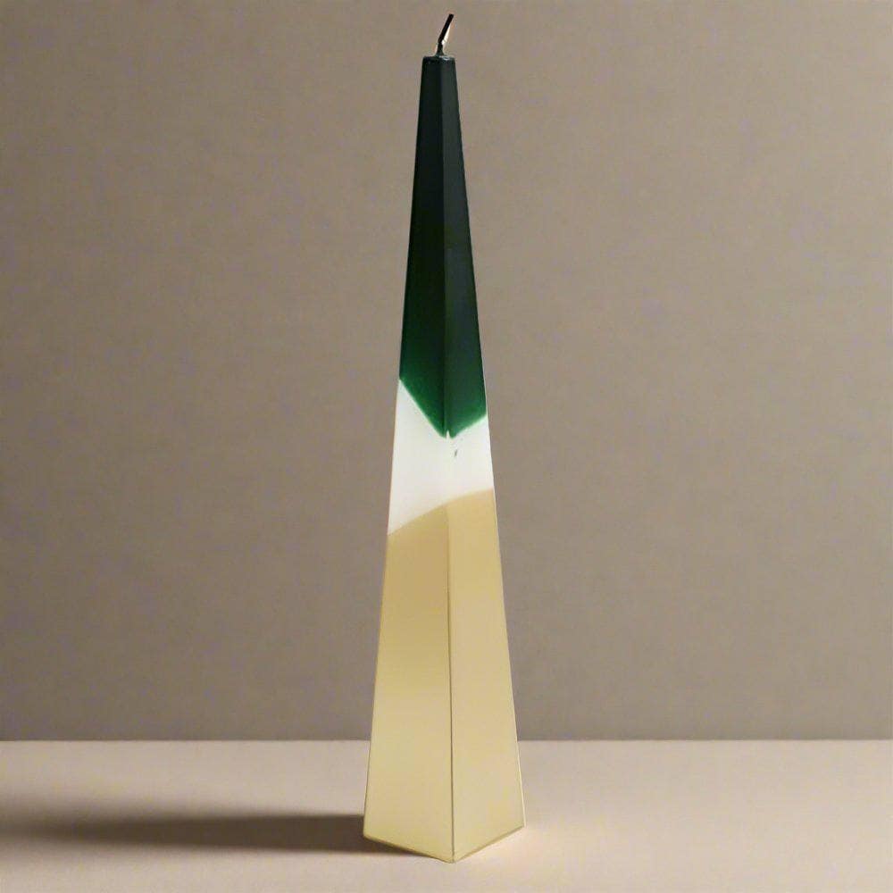 32cm Green and Gold Pyramid Candle | Calming Colour