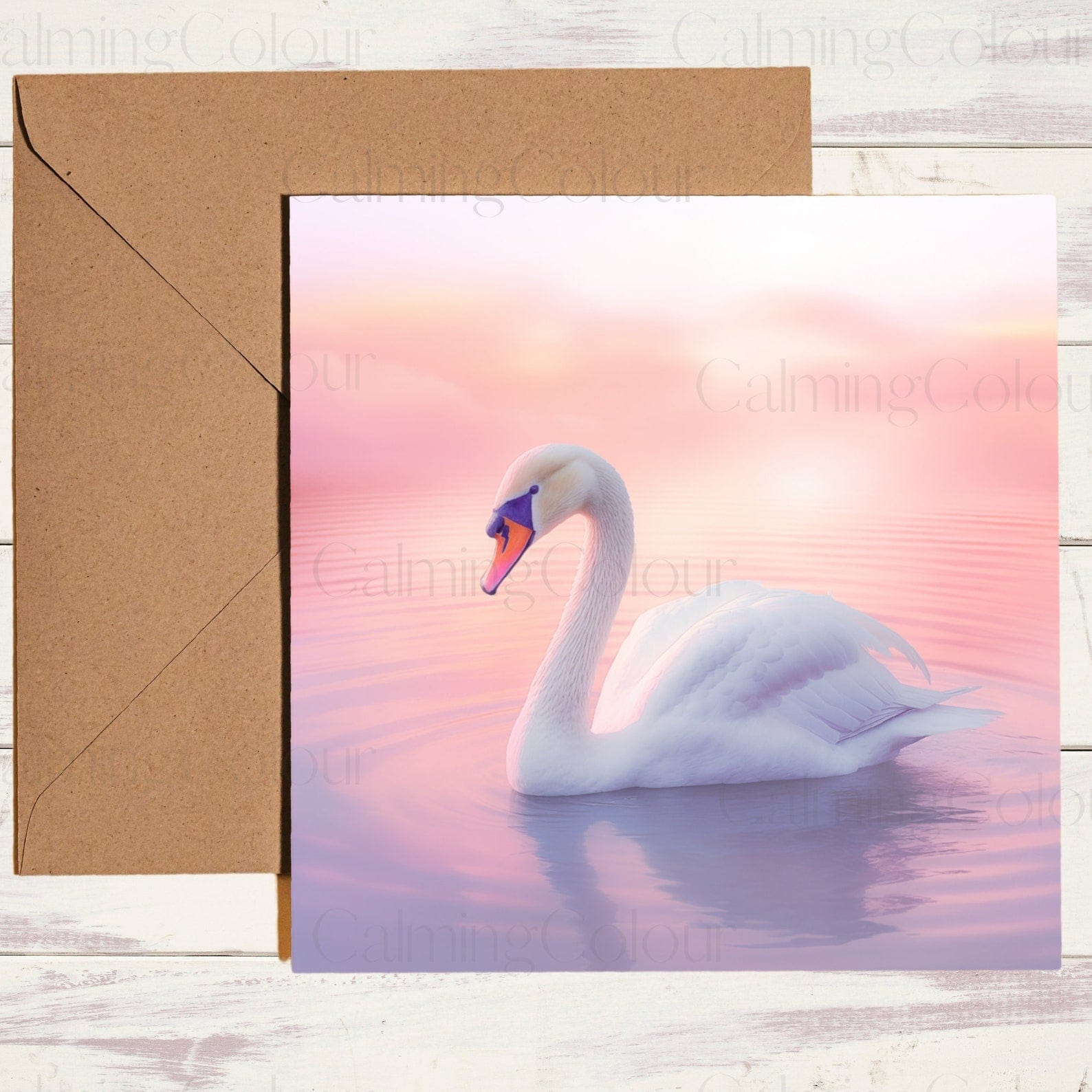 Swan on Lake | Pink Background | Father's Day Card | Calming Colour