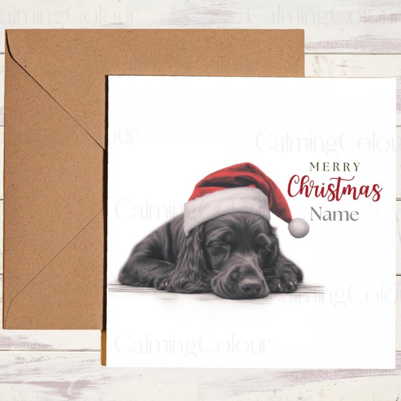 Adorable Black Cocker Spaniel in Santa Hat | Christmas Card | Christmas Card