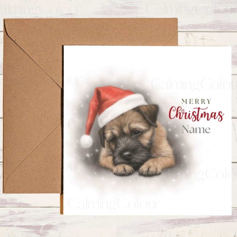 Adorable Border Terrier in Santa Hat | Christmas Card | Christmas Card