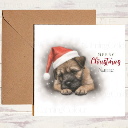 Adorable Border Terrier in Santa Hat | Christmas Card | Christmas Card