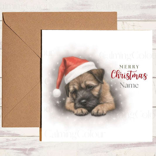 Personalised Border Terrier Christmas card with name