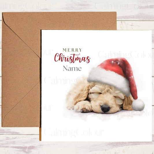 Personalised Goldendoodle Christmas card with name
