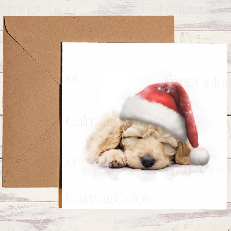 Adorable Goldendoodle in Santa Hat | Christmas Card | Christmas Card