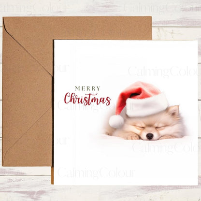 Adorable Pomeranian in Santa Hat | Christmas Card | Christmas Card