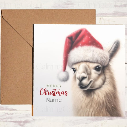 Personalised Alpaca Christmas card with name
