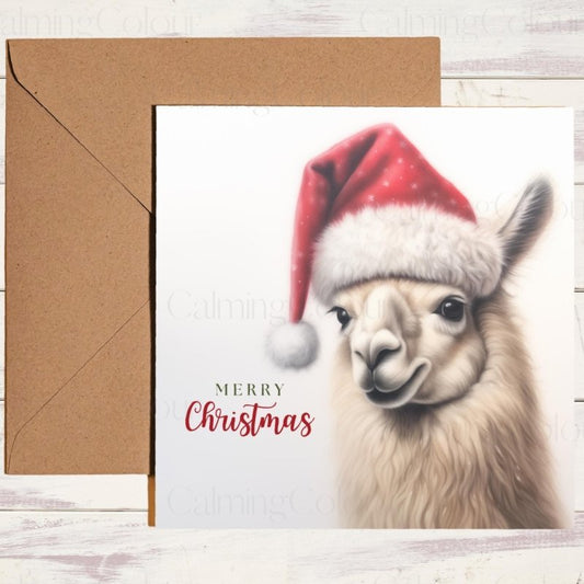 Alpaca in Santa Hat Christmas Card | Christmas Card
