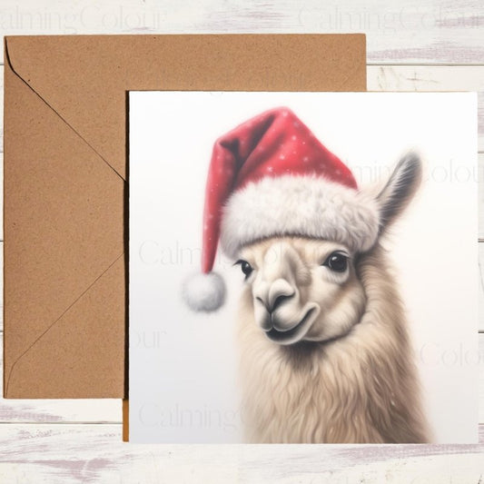 Alpaca in Santa Hat Christmas Card | Christmas Card