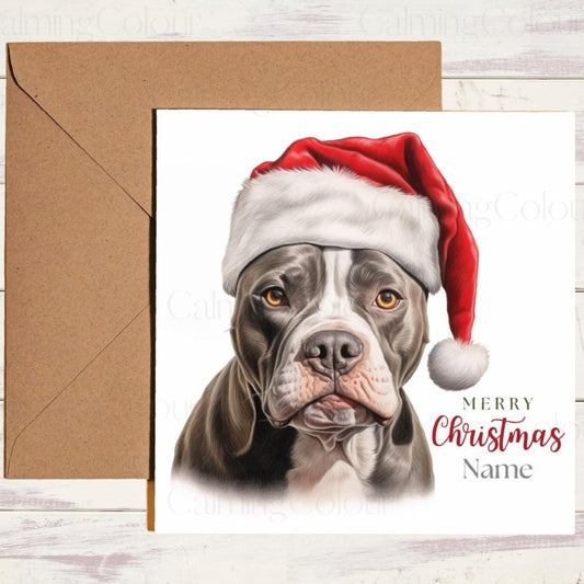 Personalised American Staffordshire Terrier Christmas card with name