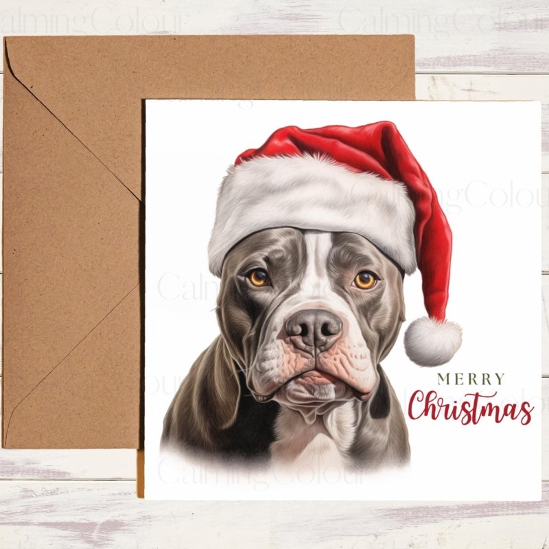 American Staffordshire Terrier in Santa Hat | Christmas Card | Christmas Card