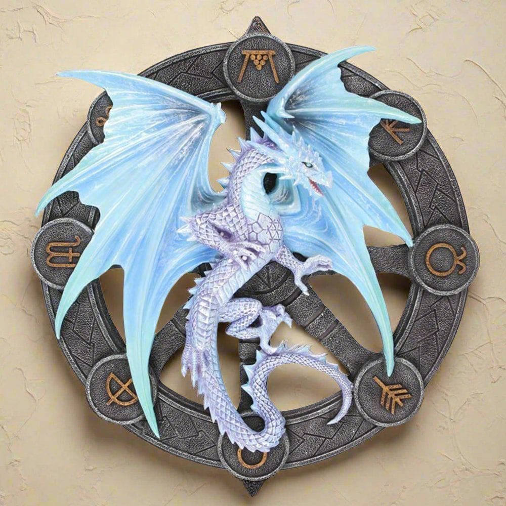 Anne Stokes | Blue Ice 'Yule' Dragon Wall Plaque | Calming Colour