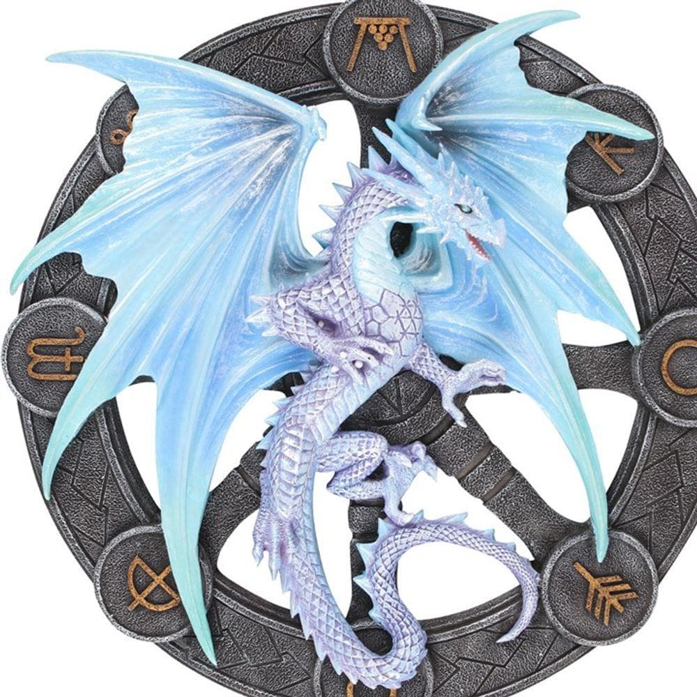 Anne Stokes | Blue Ice 'Yule' Dragon Wall Plaque | Calming Colour