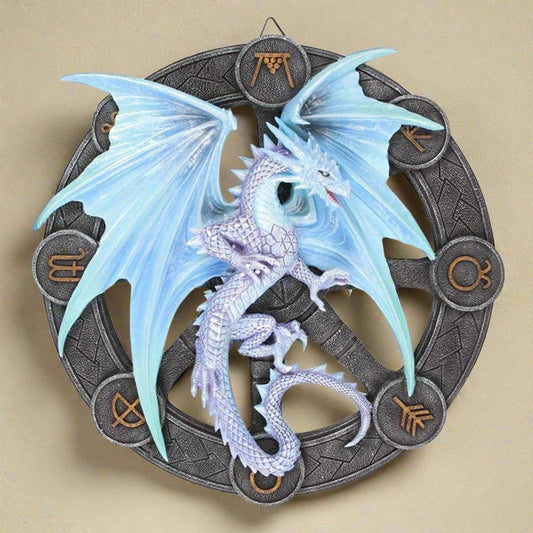 Anne Stokes | Blue Ice 'Yule' Dragon Wall Plaque | Calming Colour