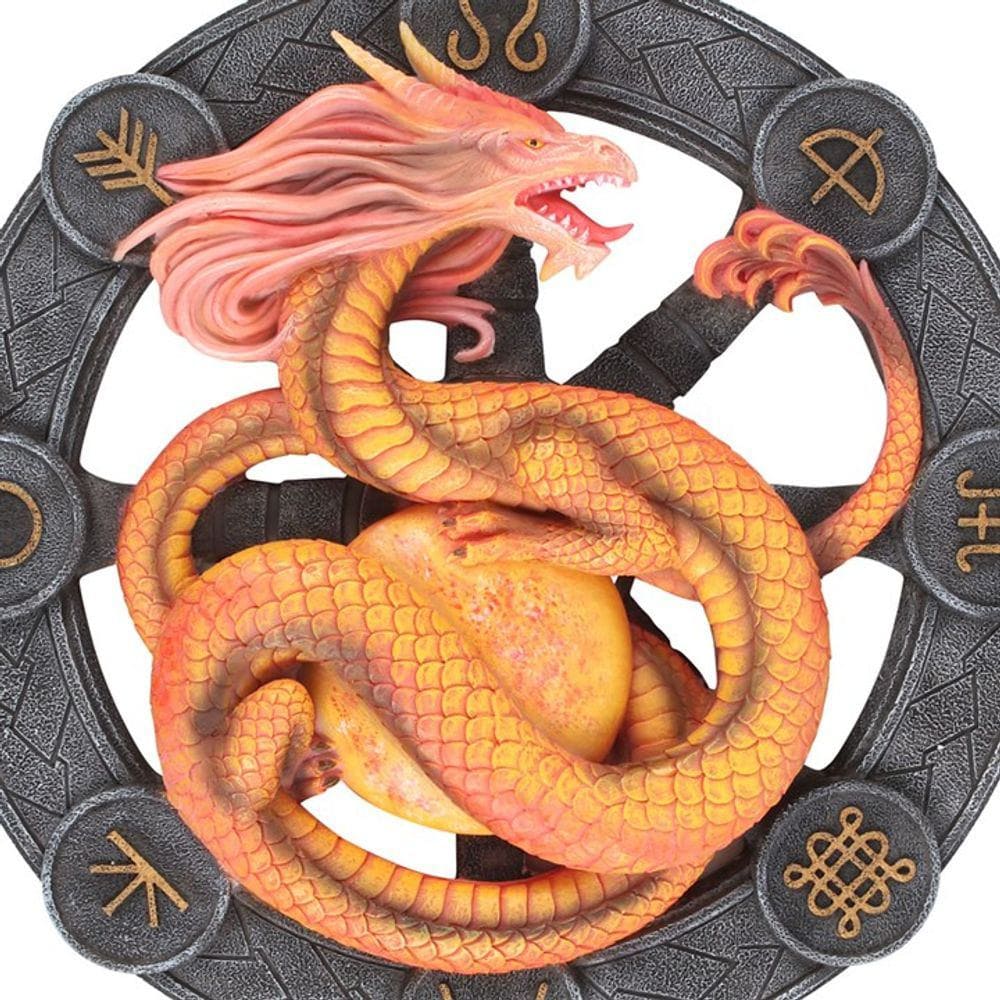 Anne Stokes | Orange 'Litha' Dragon Wall Plaque | Calming Colour