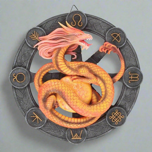 Anne Stokes | Orange 'Litha' Dragon Wall Plaque | Calming Colour