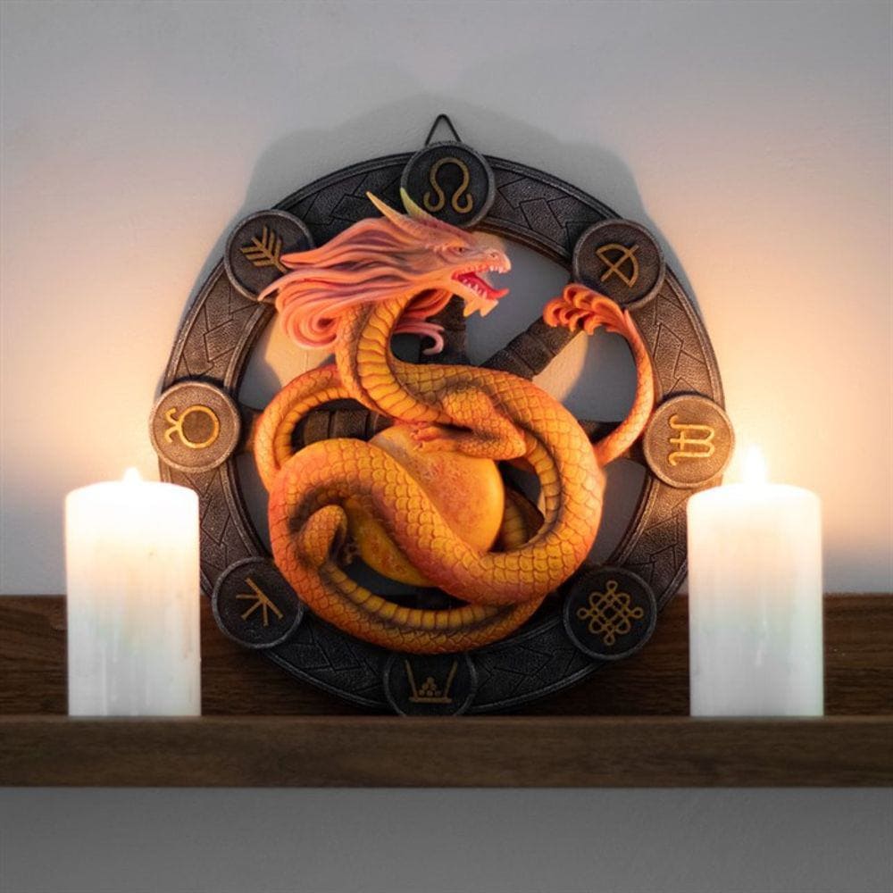 Anne Stokes | Orange 'Litha' Dragon Wall Plaque | Calming Colour