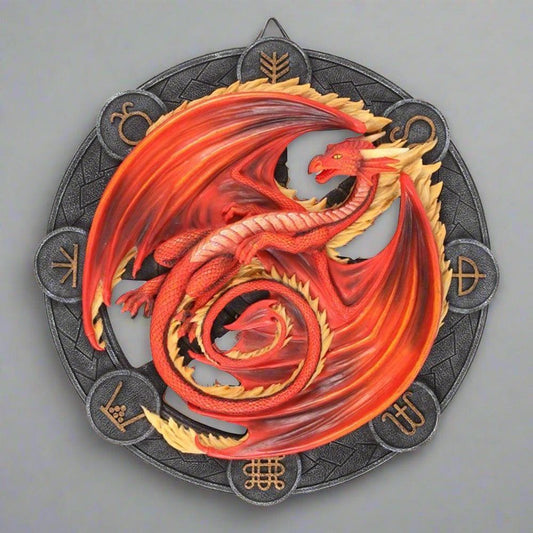 Anne Stokes | Red 'Beltane' Dragon Wall Plaque | Calming Colour