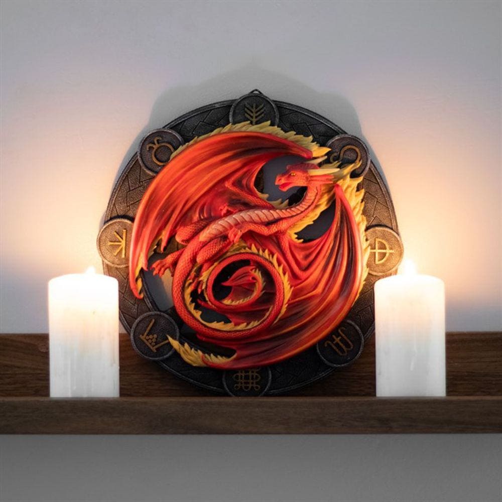 Anne Stokes | Red 'Beltane' Dragon Wall Plaque | Calming Colour