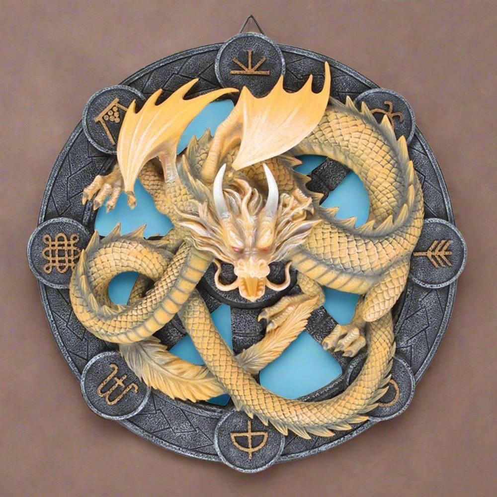 Anne Stokes | Yellow 'Imbolc' Dragon Wall Plaque | Calming Colour