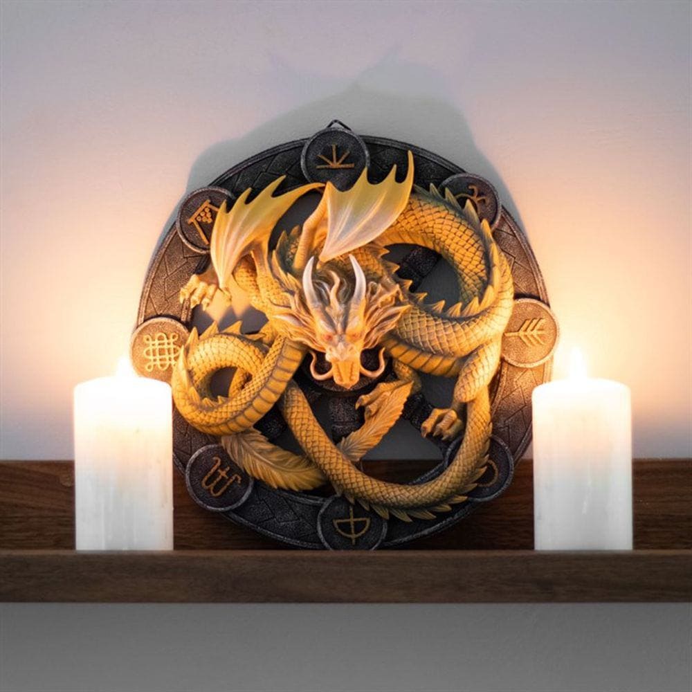 Anne Stokes | Yellow 'Imbolc' Dragon Wall Plaque | Calming Colour