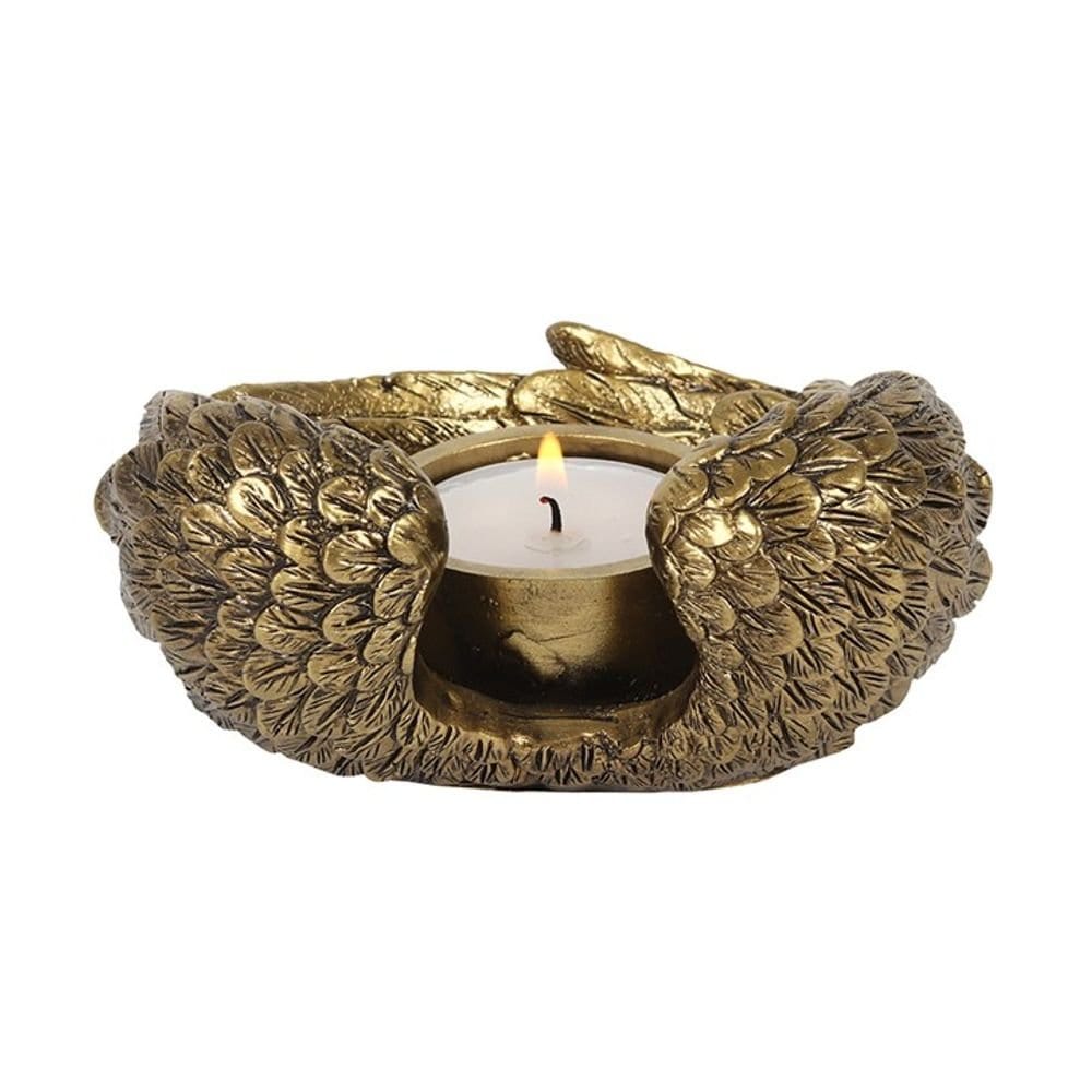 Antique Gold Angel Wing Tealight Candle Holder | Calming Colour