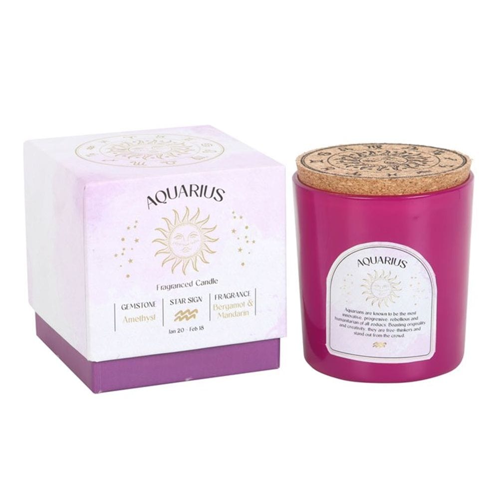 Aquarius Bergamot & Mandarin Gemstone Zodiac Candle | Calming Colour