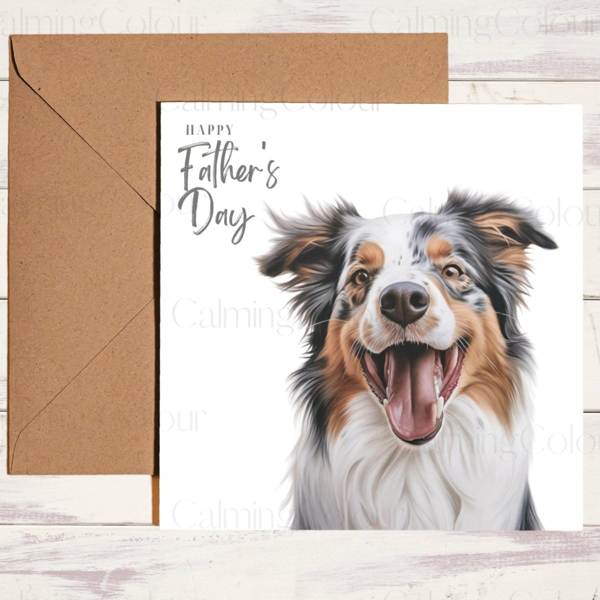 Australian Shepherd Smiling | Father's Day Card | Calming Colour