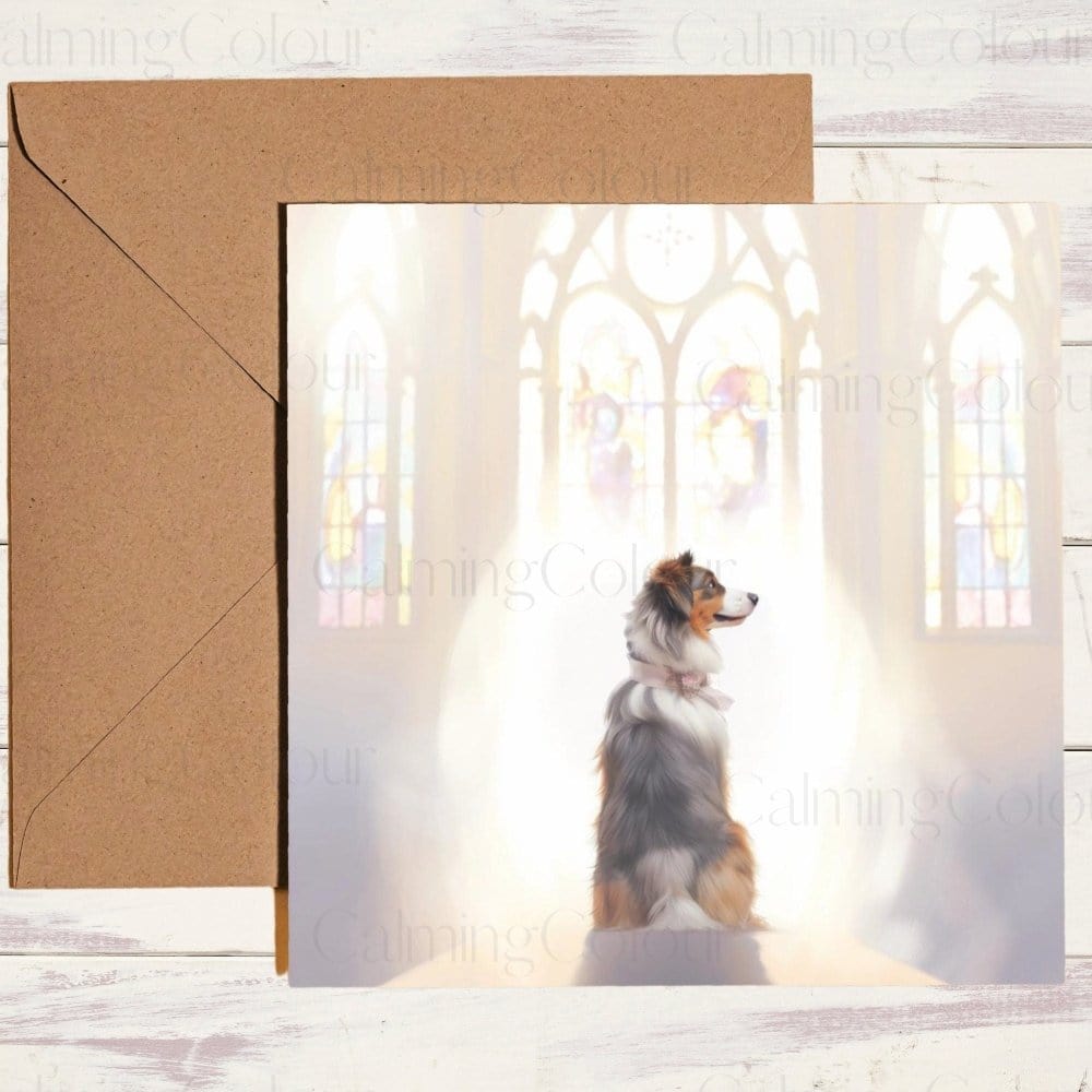 Australian Shepherd in Church | Wedding Card | Calming Colour