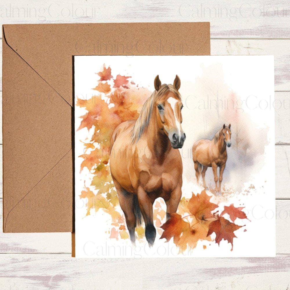 Autumn Chestnut Horse Birthday Card | Card for Horse Lover | Calming Colour