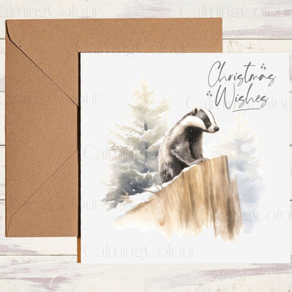 Badger Christmas Card | Card for Animal Lover | Calming Colour