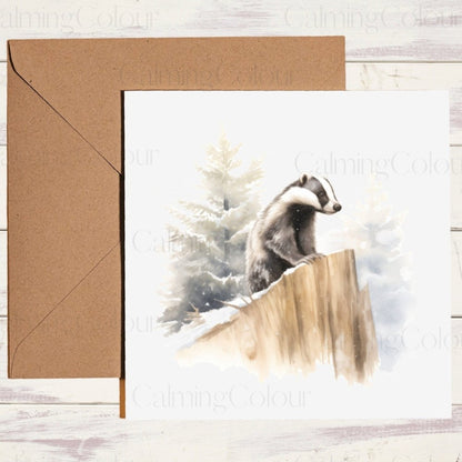 Badger Christmas Card | Card for Animal Lover | Calming Colour