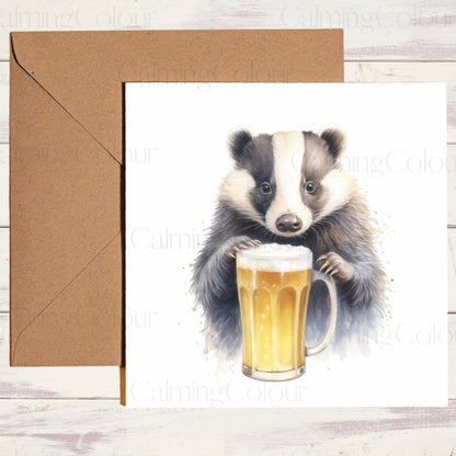 Badger with Pint Glass | Father's Day Card | Calming Colour