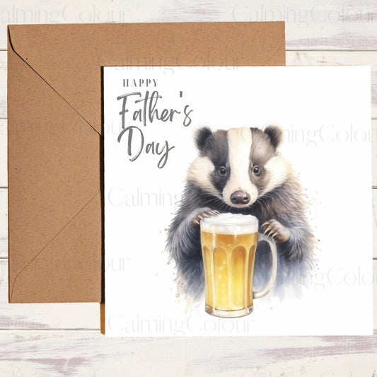 Badger with Pint Glass | Father's Day Card | Calming Colour