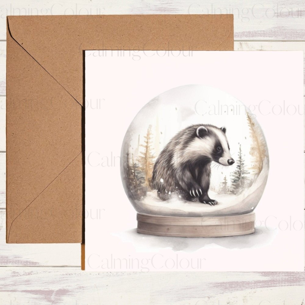 Badger in a Snow Globe | Christmas Card | Calming Colour