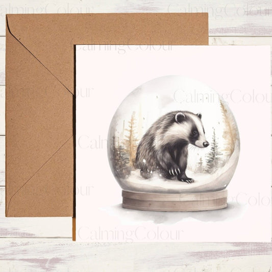 Badger in a Snow Globe | Christmas Card | Christmas Card