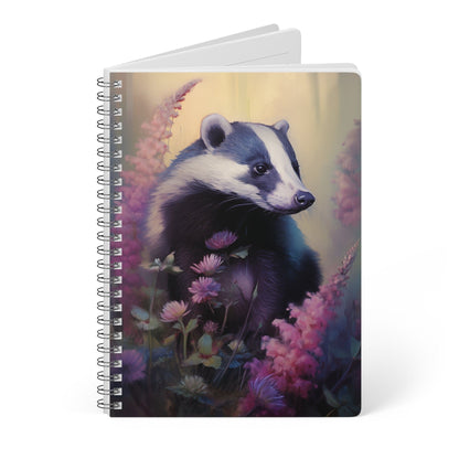 Badger with Pink Flowers | Softcover Notebook | Calming Colour