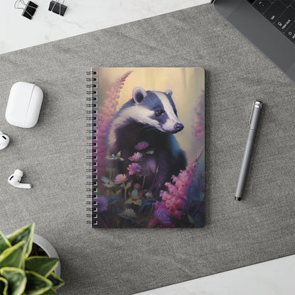 Badger with Pink Flowers | Softcover Notebook | Calming Colour