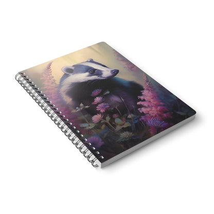 Badger with Pink Flowers | Softcover Notebook | Calming Colour