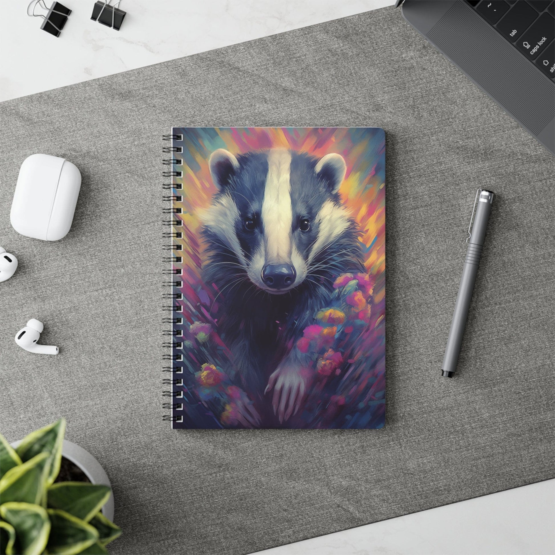 Badger with Flowers | Softcover Notebook | Calming Colour