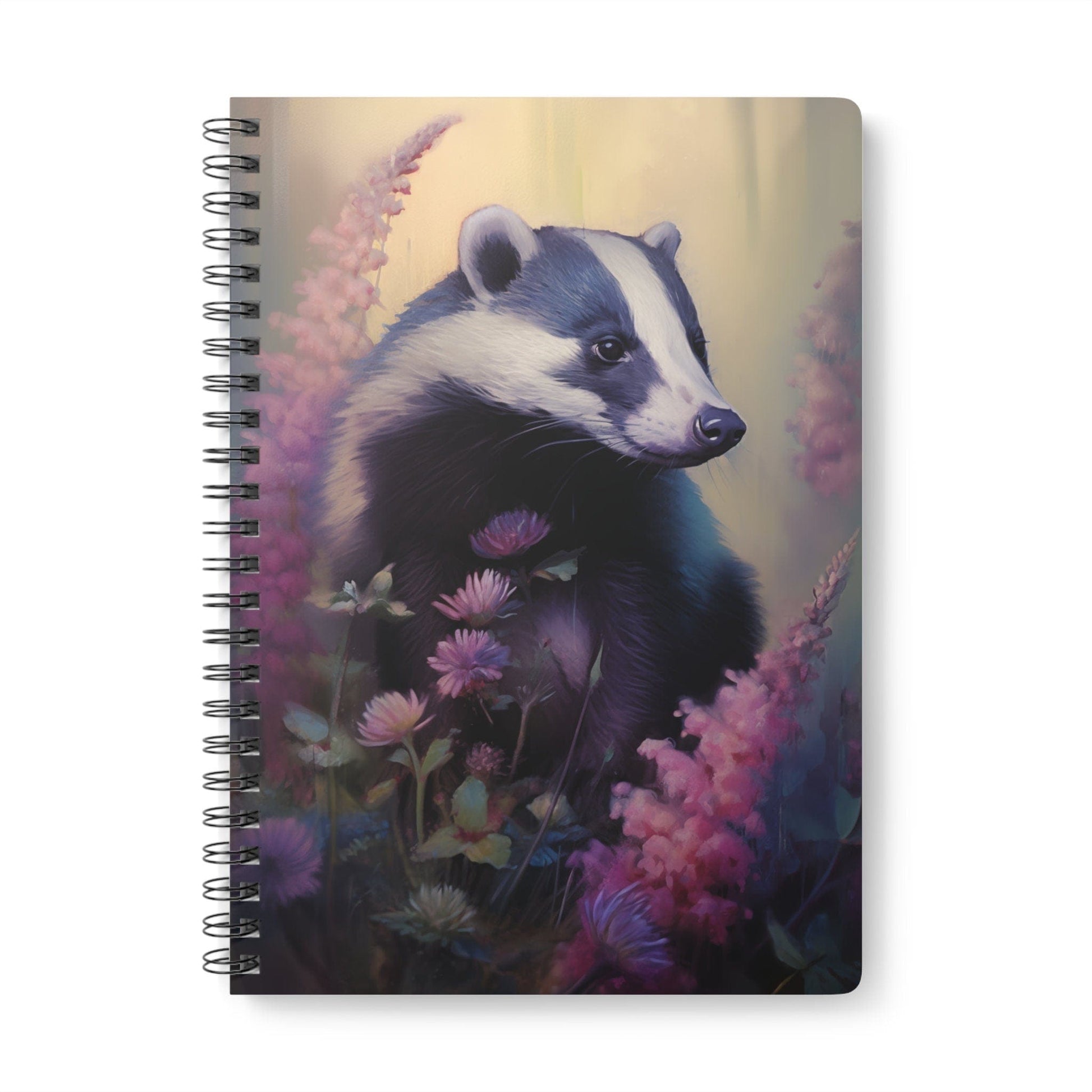 Badger with Pink Flowers | Softcover Notebook | Calming Colour