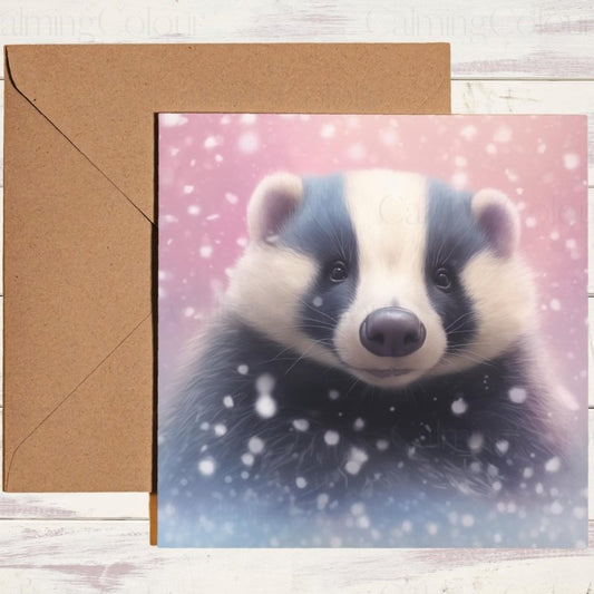 Badger with Falling Snow | Christmas Card | Christmas Card